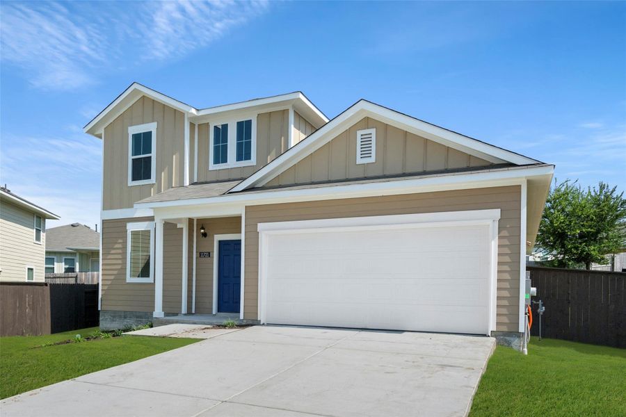 Front exterior of a new home in Cloverleaf, Austin, TX, highlighting curb appeal (Image 22).
