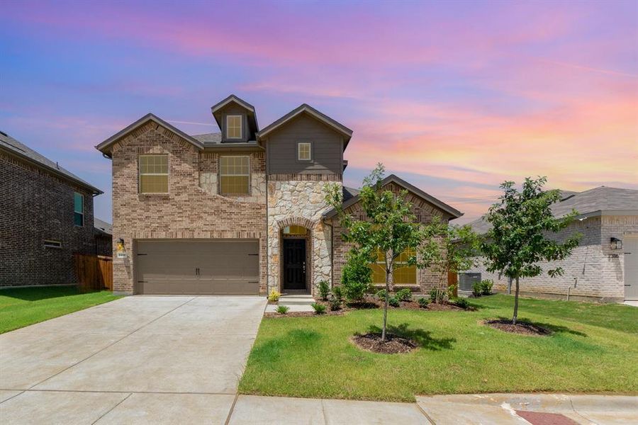 Front exterior of a new home in Courts Of Bonnie Brae, Denton, TX, highlighting curb appeal (Image 18).