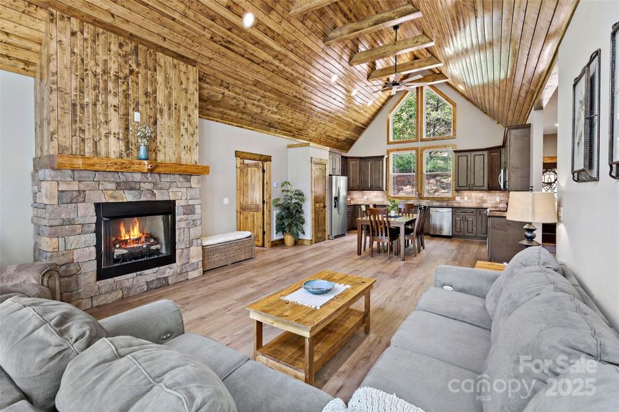 Open living room and kitchen areas Open living room and kitchen areas