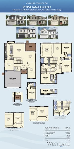 2D floor plan layout for the Poinciana Grand by Minto Communities in Westlake, Loxahatchee, FL (Image 3).