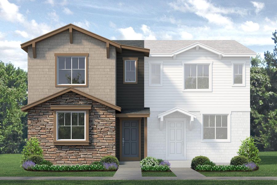 Representative exterior photo of a completed home built from the Acadia by Risewell Homes in Pintail Commons at Johnstown Village, Johnstown, CO (Image 16). Representative exterior photo of a completed home built from the Acadia by Risewell Homes in Pintail Commons at Johnstown Village, Johnstown, CO (Image 16).