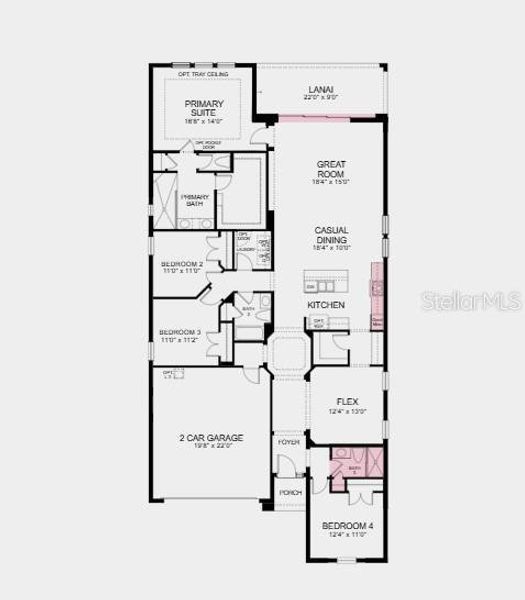 Structural options added include: Gourmet kitchen, shower at bath 3, tray ceiling package, pocket sliding glass door, 8' interior doors, laundry door at primary closet, and outdoor kitchen rough-in.