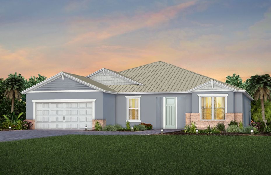 Exterior C2 with metal roof and optional stone