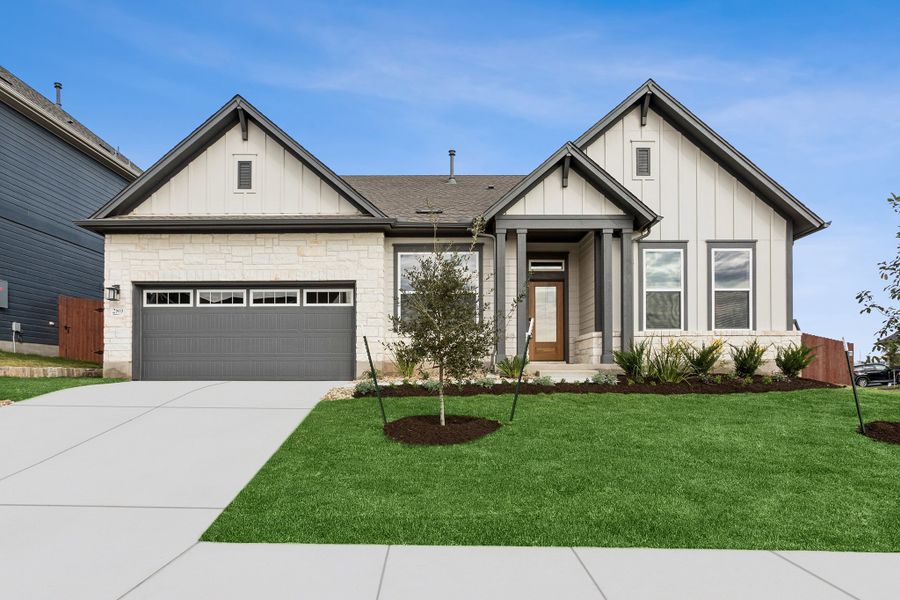 Representative exterior photo of a completed home built from the The Carpenter by David Weekley Homes in Sunfield, Buda, TX (Image 4).