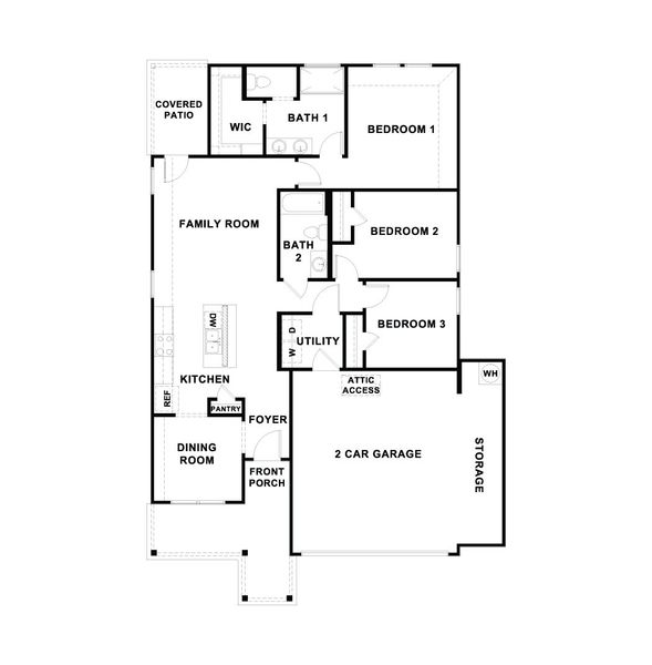 2D floor plan layout for the The Abbot by D.R. Horton in Talavera, Kyle, TX (Image 1).