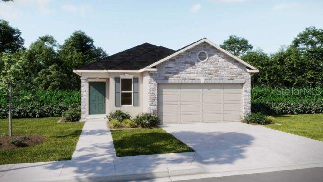 Front exterior of a new home in Hammock Reserve, Haines City, FL, highlighting curb appeal (Image 1).