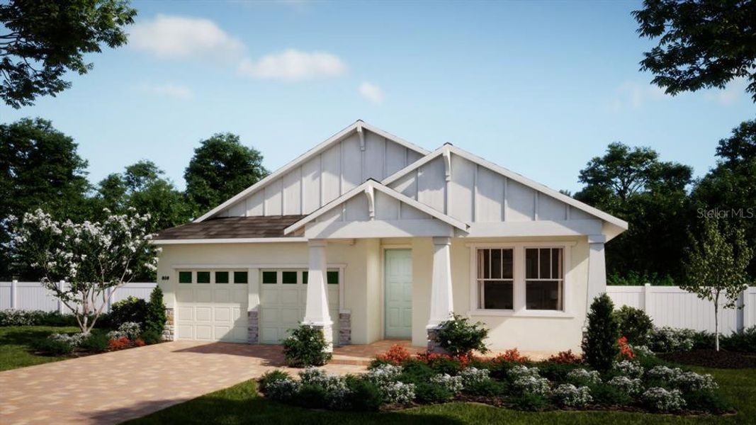 Front exterior of a new home in Cypress Bluff, Groveland, FL, highlighting curb appeal (Image 1). Front exterior of a new home in Cypress Bluff, Groveland, FL, highlighting curb appeal (Image 1).