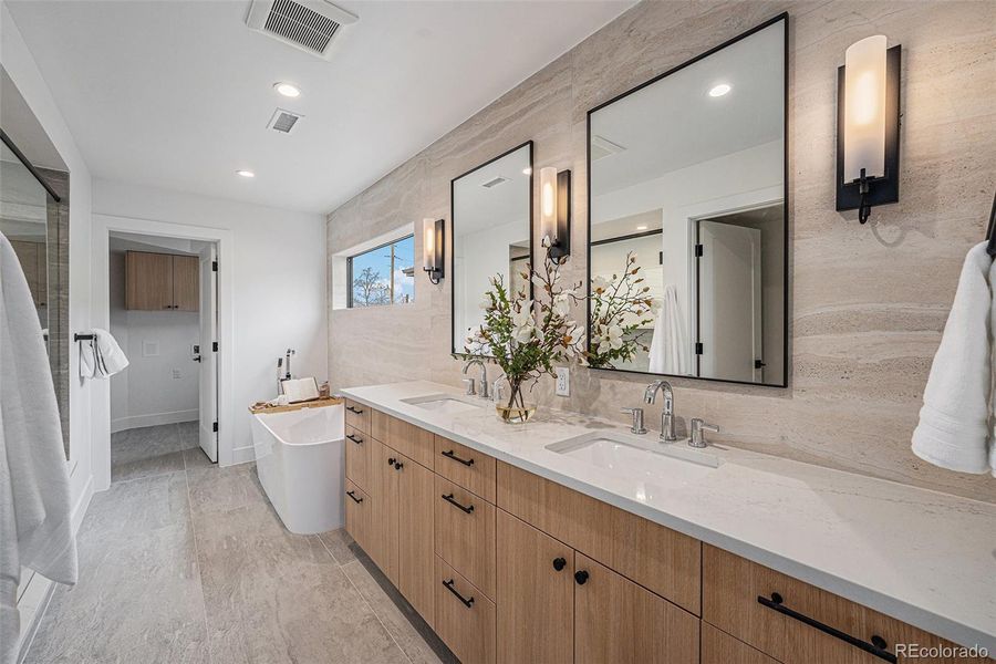 5-piece primary bath with dual vanities