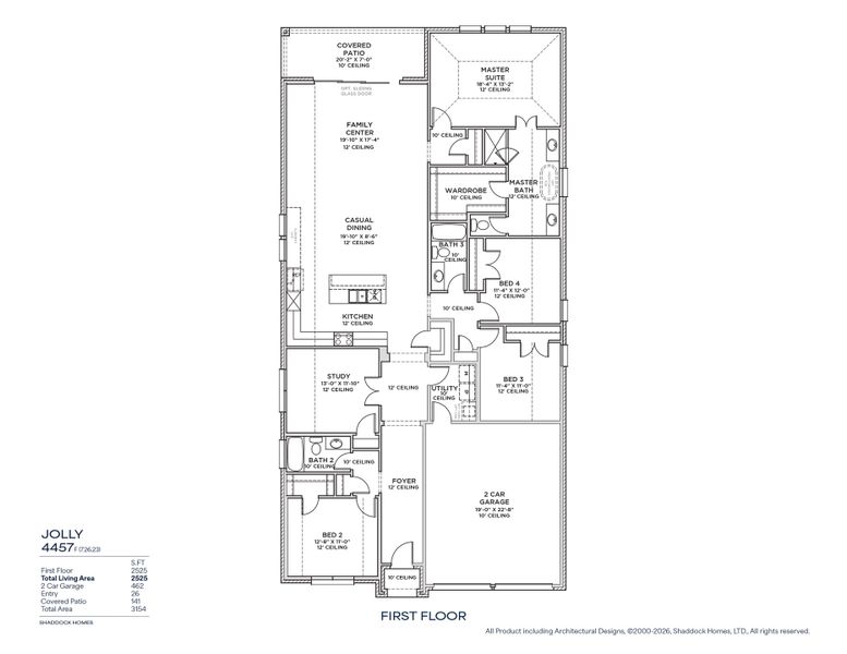2D floor plan layout for the Jolly - 4457F by Shaddock Homes in Fields - 50' Lots, Frisco, TX (Image 3).