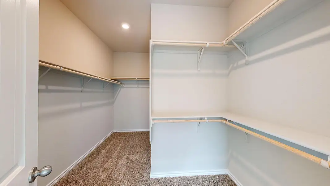Walk in closet featuring light carpet