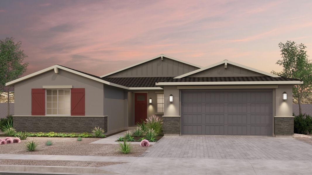 Front exterior of a new home in Alamar, Avondale, AZ, highlighting curb appeal (Image 1). Front exterior of a new home in Alamar, Avondale, AZ, highlighting curb appeal (Image 1).