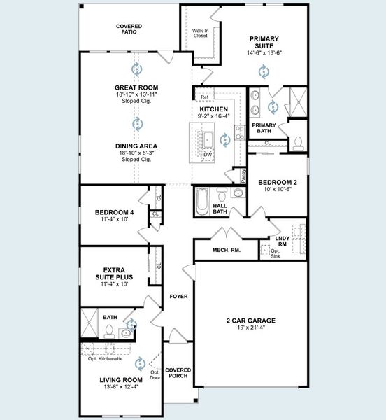 2D floor plan layout for the Passionflower II - ESP by K. Hovnanian® Homes in Rolling Ridge, Van Alstyne, TX (Image 5). 2D floor plan layout for the Passionflower II - ESP by K. Hovnanian® Homes in Rolling Ridge, Van Alstyne, TX (Image 5).