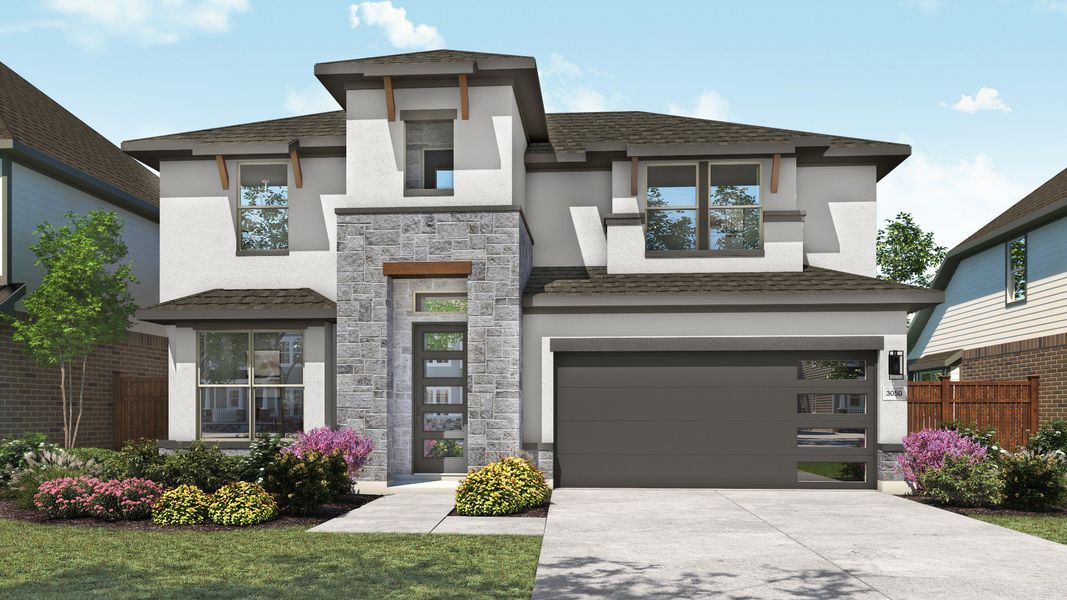 Representative exterior photo of a completed home built from the Rosewood by DRB Homes in Newhaven, Manor, TX (Image 21). Representative exterior photo of a completed home built from the Rosewood by DRB Homes in Newhaven, Manor, TX (Image 21).