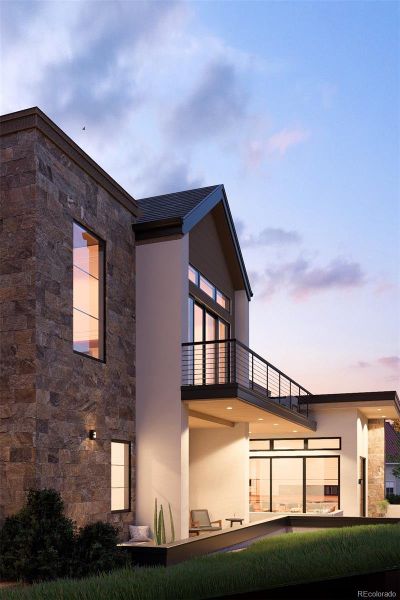Rendering of new luxury home coming soon showcasing multiple outdoor entertainment areas with panoramic mountain views.