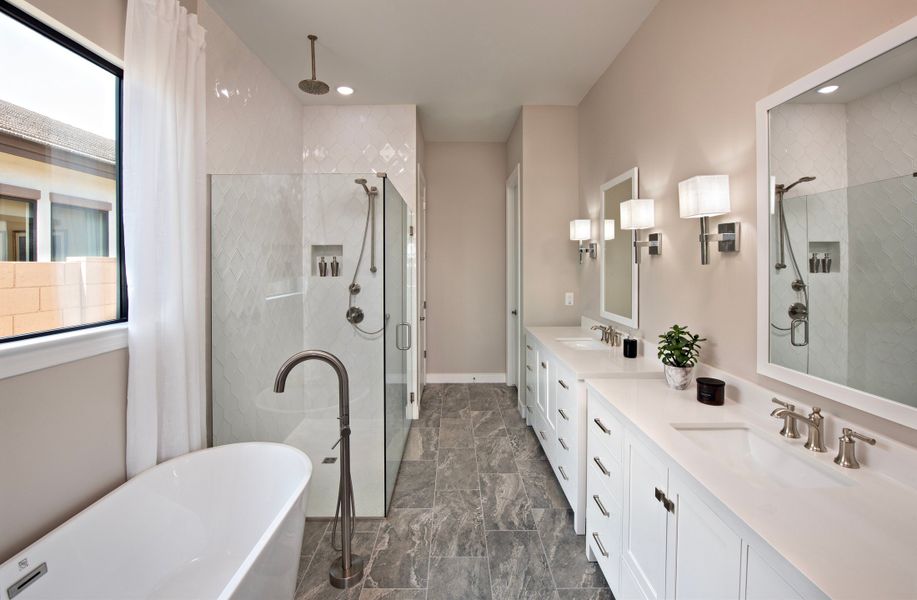 Primary bath with dual vanities