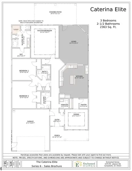 2D floor plan layout for the Caterina Elite by Enchanted Homes in Smokey Hills, Campobello, SC (Image 5).