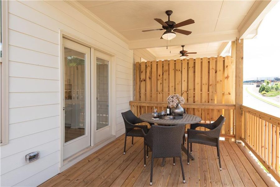 Exterior details and patio area of a home in Towns at Enclave, Lawrenceville (Image 3). Exterior details and patio area of a home in Towns at Enclave, Lawrenceville (Image 3).