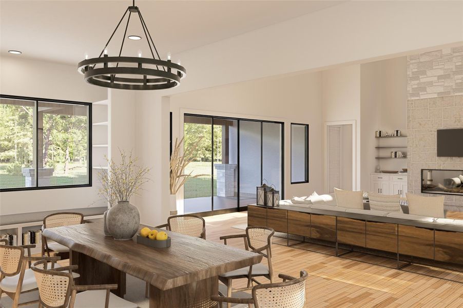 Rendering of Dining room and kitchen. Rendering of Dining room and kitchen.