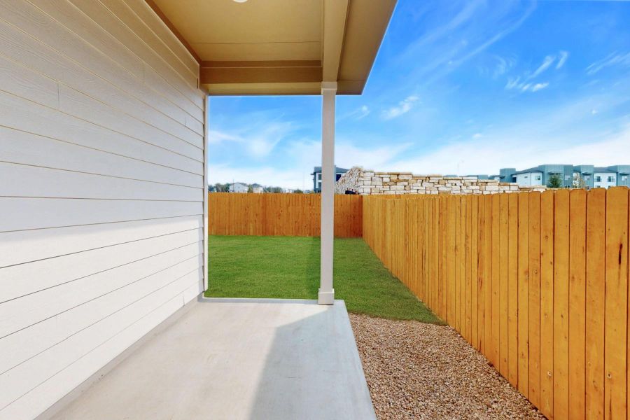 Exterior details and patio area of a home in Estancia West, Manchaca (Image 3). Exterior details and patio area of a home in Estancia West, Manchaca (Image 3).