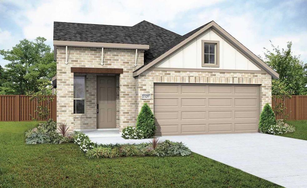 Front exterior of a new home in Mostyn Springs, Magnolia, TX, highlighting curb appeal (Image 1). Front exterior of a new home in Mostyn Springs, Magnolia, TX, highlighting curb appeal (Image 1).