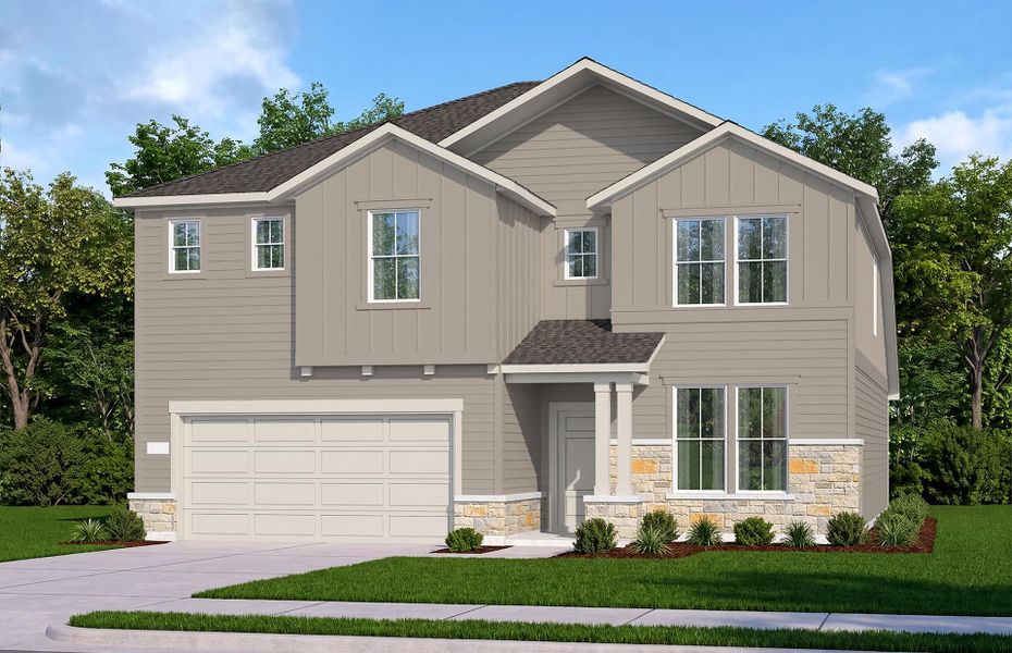 Representative exterior photo of a completed home built from the Sweetwater by Pulte Homes in Saddleback at Santa Rita Ranch, Liberty Hill, TX (Image 18).