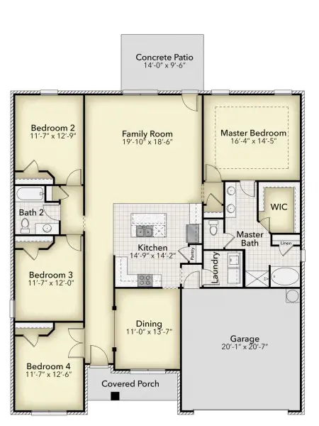2D floor plan layout for the 2100 by Adams Homes in Ham Farm, La Grange, NC (Image 4).