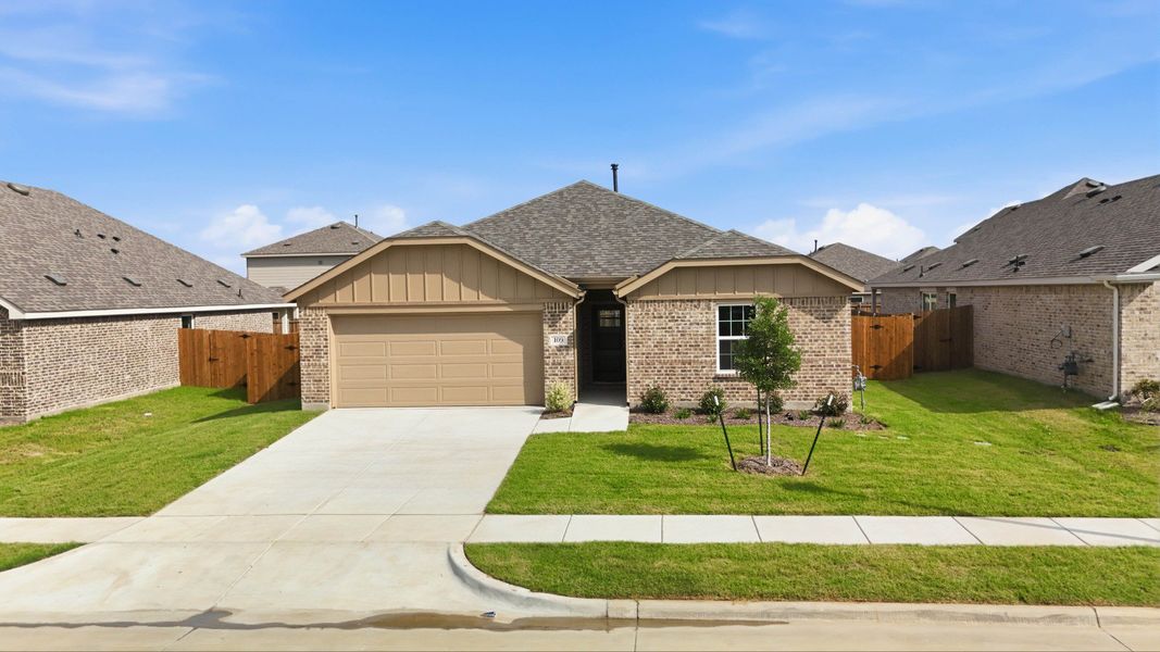 Front exterior of a new home in Patriot Estates, Venus, TX, highlighting curb appeal (Image 22). Front exterior of a new home in Patriot Estates, Venus, TX, highlighting curb appeal (Image 22).