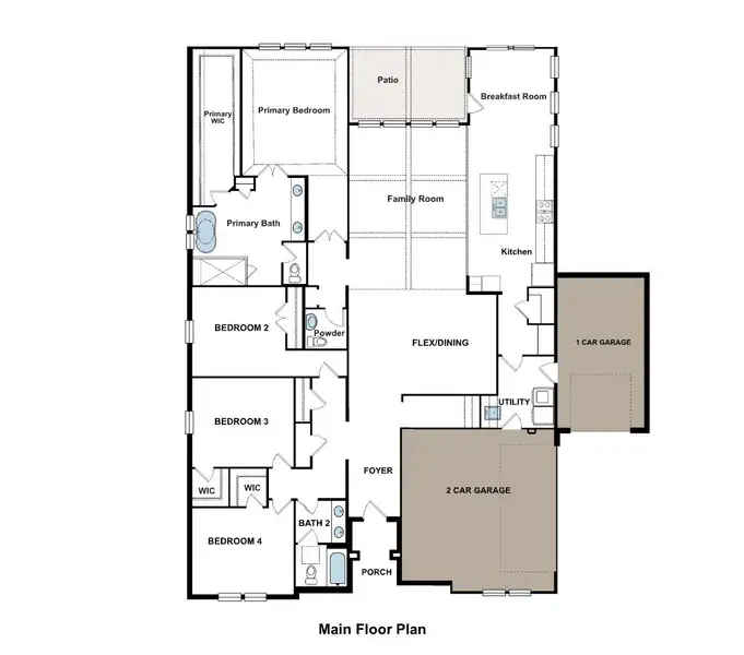2D floor plan layout for the Lincoln by GFO Home in Eagle Estates, Burleson, TX (Image 3). 2D floor plan layout for the Lincoln by GFO Home in Eagle Estates, Burleson, TX (Image 3).