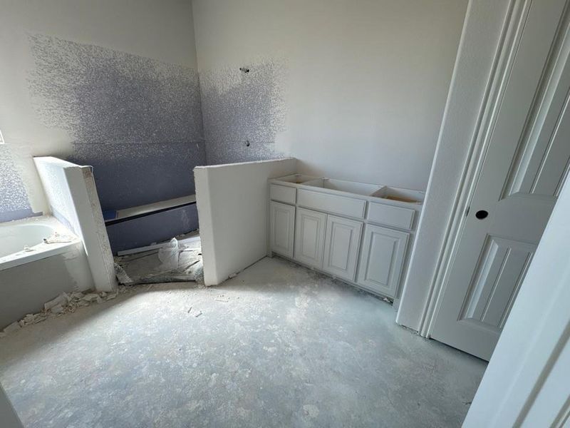Full bathroom featuring vanity and a garden tub