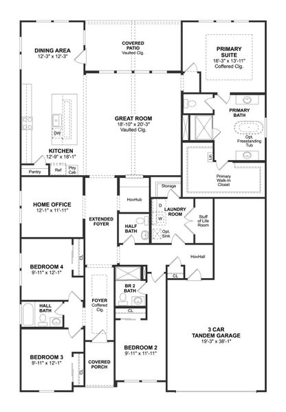 2D floor plan layout for the Glasgow by K. Hovnanian® Homes in Monterra, Rockwall, TX (Image 3). 2D floor plan layout for the Glasgow by K. Hovnanian® Homes in Monterra, Rockwall, TX (Image 3).