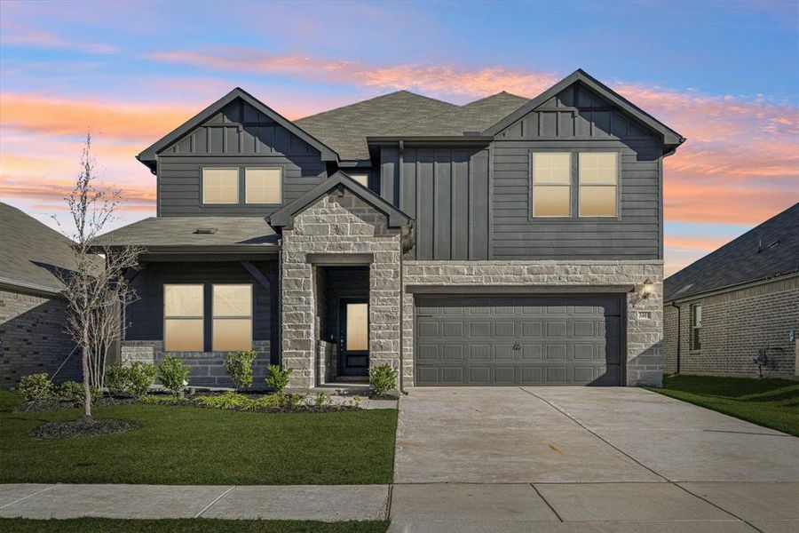 Front exterior of a new home in Lakehaven - Signature Series, Farmersville, TX, highlighting curb appeal (Image 1). Front exterior of a new home in Lakehaven - Signature Series, Farmersville, TX, highlighting curb appeal (Image 1).