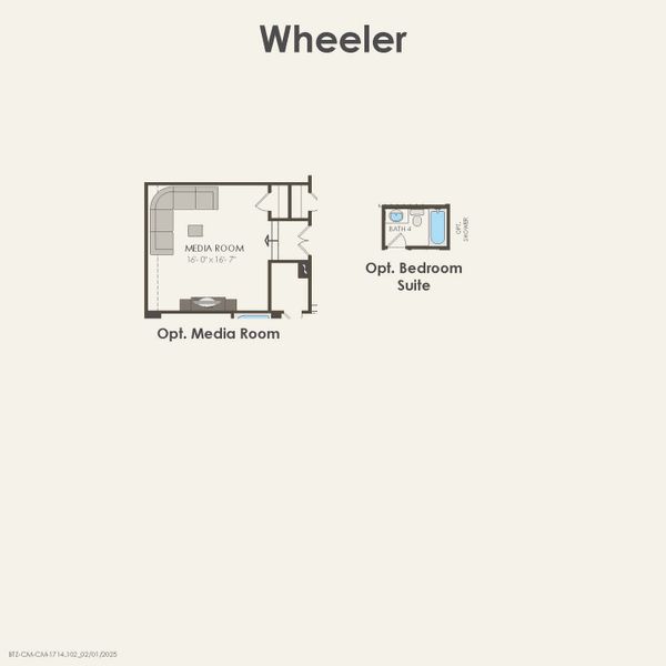 2D floor plan layout for the Wheeler by Pulte Homes in Wellington, Fort Worth, TX (Image 4).