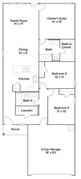 2D floor plan layout of this home in Moore Landing: Cottage Collection, Magnolia, TX (Image 3).