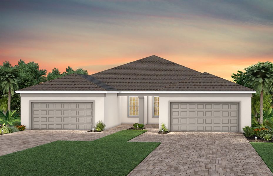 Front exterior of a new home in TerraWalk at Babcock Ranch, Alva, FL, highlighting curb appeal (Image 1).