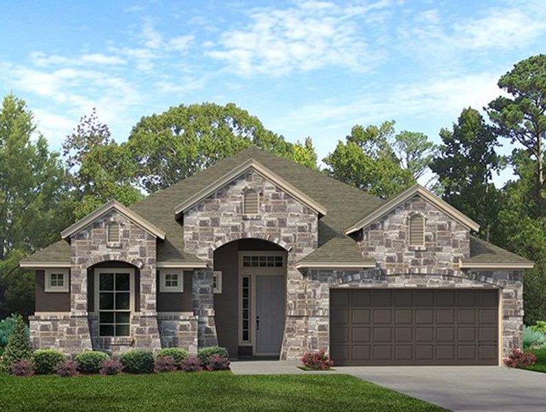 Front exterior of a new home in The Highlands, Porter, TX, highlighting curb appeal (Image 20).