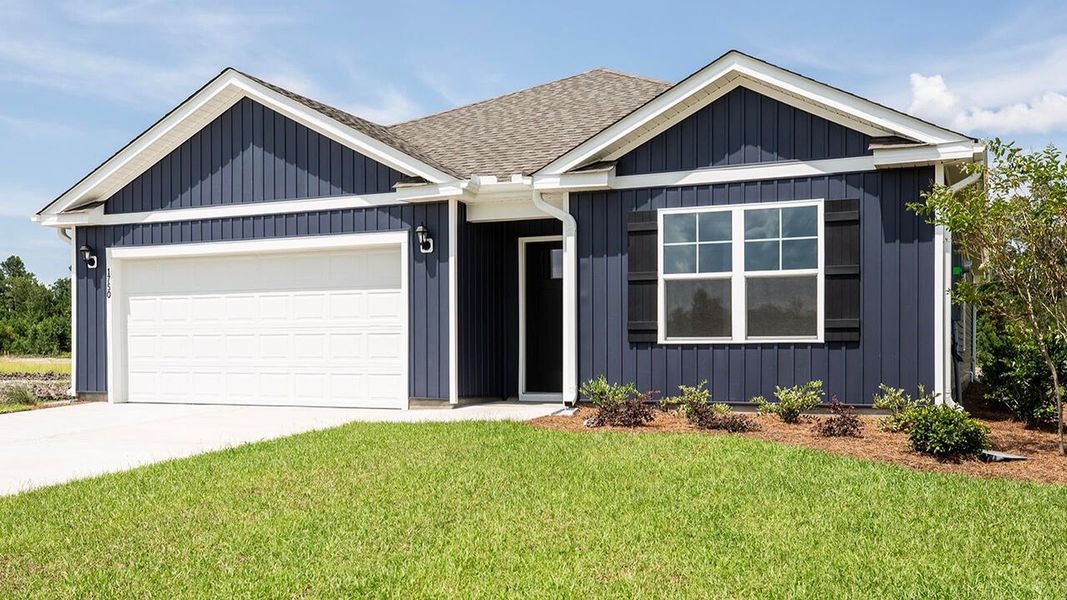 Front exterior of a new home in Cedar Hill Landing, Navassa, NC, highlighting curb appeal (Image 1).