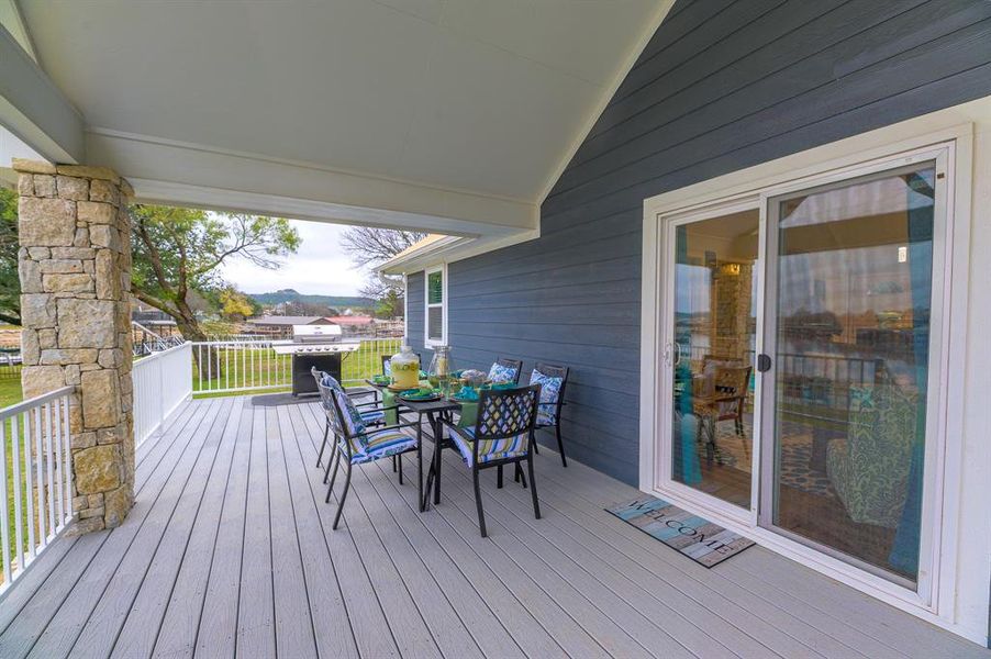 Exterior details and patio area of a home in , Graford (Image 3).