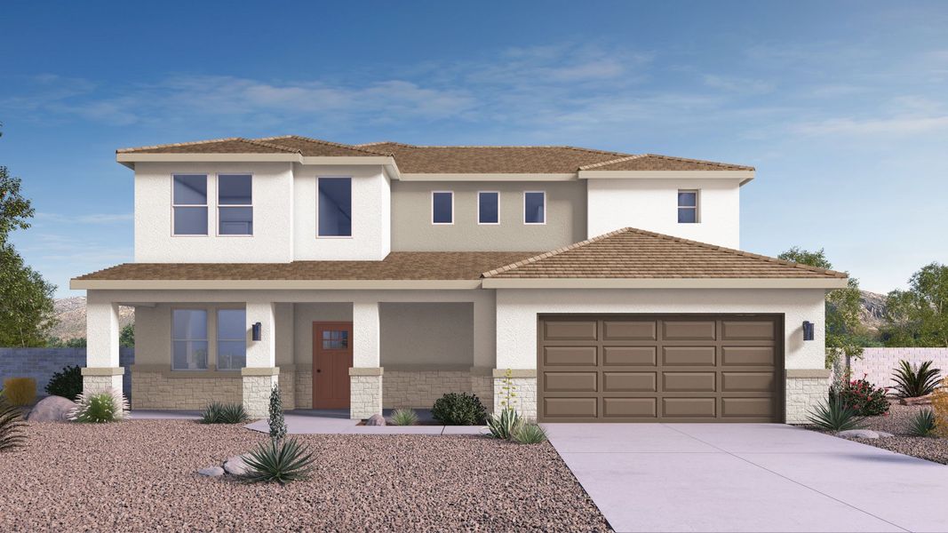 Representative exterior photo of a completed home built from the Vanderbilt by D.R. Horton in The Ridge at Stone Butte, Phoenix, AZ (Image 2).