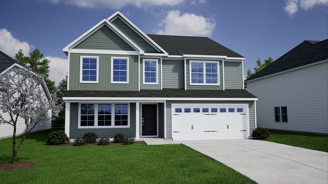 Representative exterior photo of a completed home built from the Warren - Genesis Value Collection by Mungo Homes in Meadows at Lilah Grove, Summerfield, NC (Image 19).