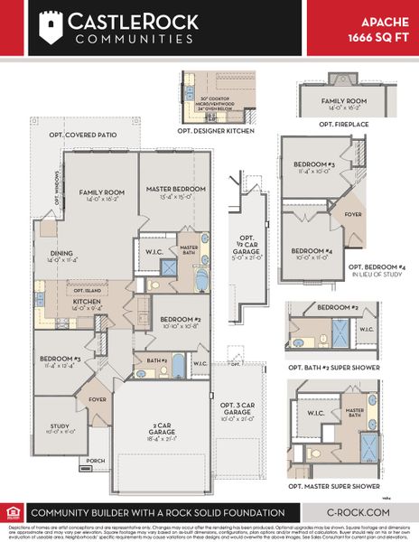2D floor plan layout for the Apache by CastleRock Communities in Hughes Landing, Dickinson, TX (Image 3).