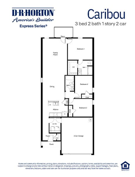 2D floor plan layout for the The Caribou by D.R. Horton in Terra Vista, Lubbock, TX (Image 4).