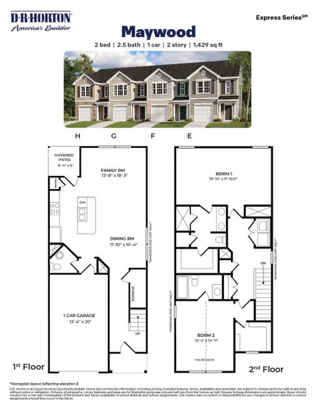 2D floor plan layout for the MAYWOOD by D.R. Horton in Trinity Townes, Trinity, NC (Image 2). 2D floor plan layout for the MAYWOOD by D.R. Horton in Trinity Townes, Trinity, NC (Image 2).
