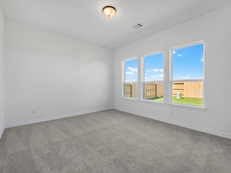 Primary bedroom. Sample product photo. Actual exterior and interior selections may vary by homesite. Photo may be virtually staged.