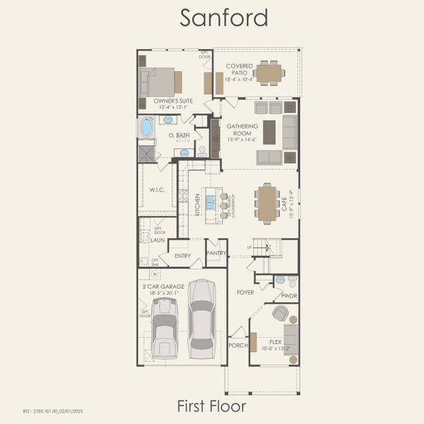 2D floor plan layout for the Sanford by Pulte Homes in Kuempel Farms, Pflugerville, TX (Image 39).
