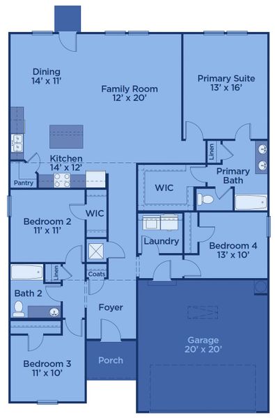 2D floor plan layout for the Macon by UnionMain Homes in Three Rivers, Rome, GA (Image 3).
