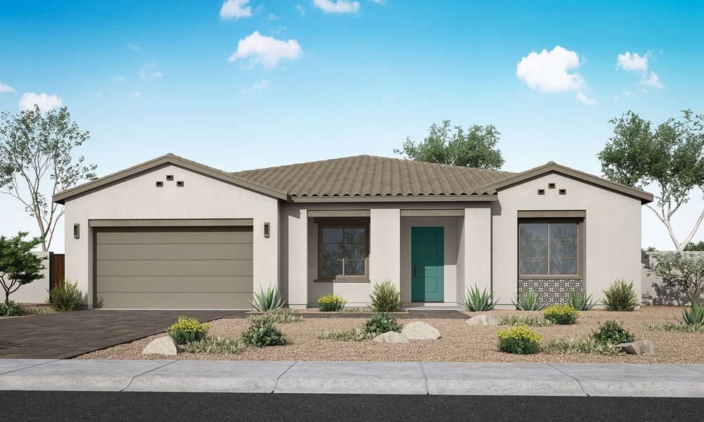 Representative exterior photo of a completed home built from the Bonita Plan 5512 by Tri Pointe Homes in Blossom Rock, Apache Junction, AZ (Image 4).