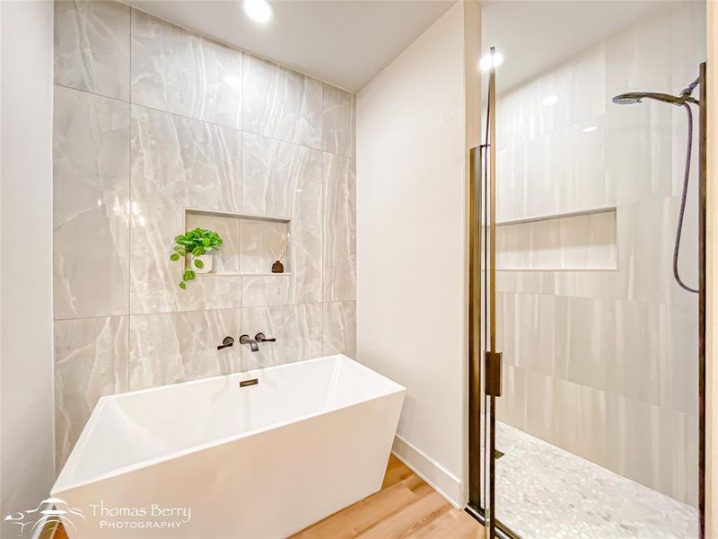 Standalone tub and shower with a spa-like feel!