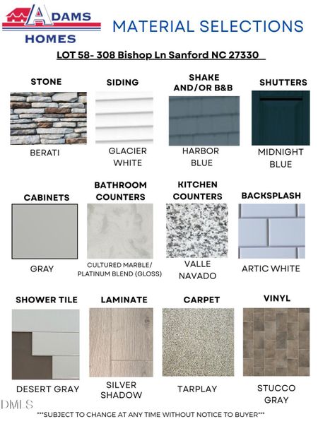Copy of Material Selections - Template (