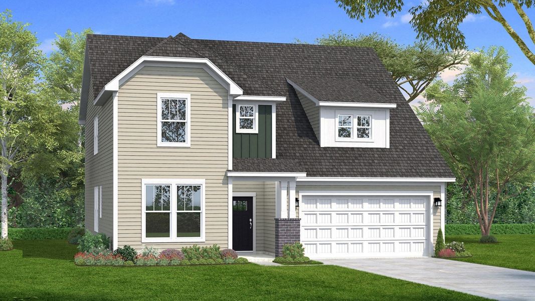 Representative exterior photo of a completed home built from the Drayton by DRB Homes in Pelham Crossing Single Family Homes, Greenville, SC (Image 18).