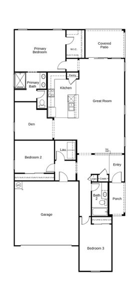 2D floor plan layout of this home in Dobbins Manor Traditions, Phoenix, AZ (Image 3).